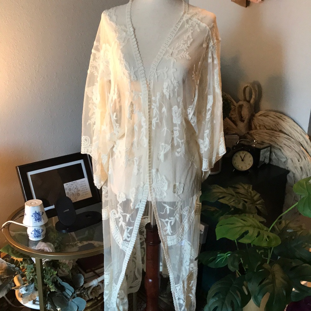 Bohemian White Kimono Duster Dizzy Lizzy Beach Lace Sexy Romantic FINAL SALE